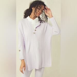Free People Women Around the Clock Purple Ribbed Tunic Sweater Size XS Oversized